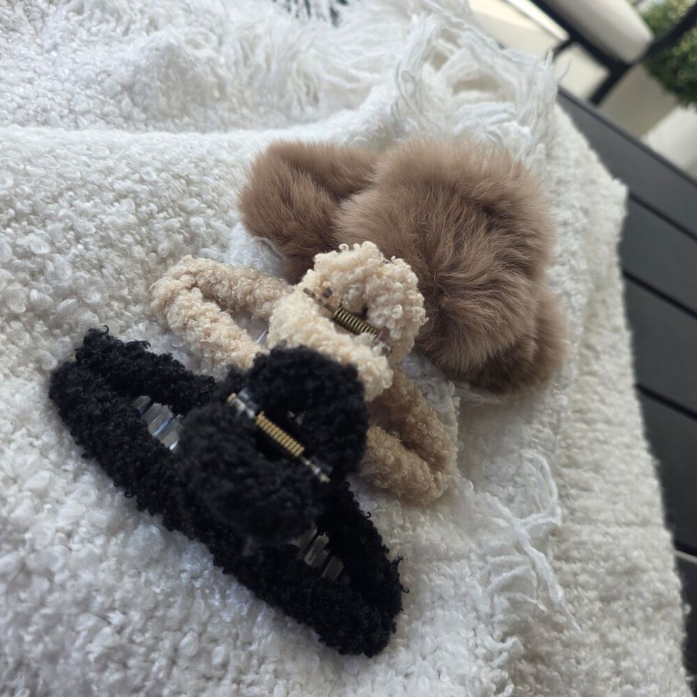 Cyte Fall Clip Set Fuzzy Hair Clips Set - Black and Brown